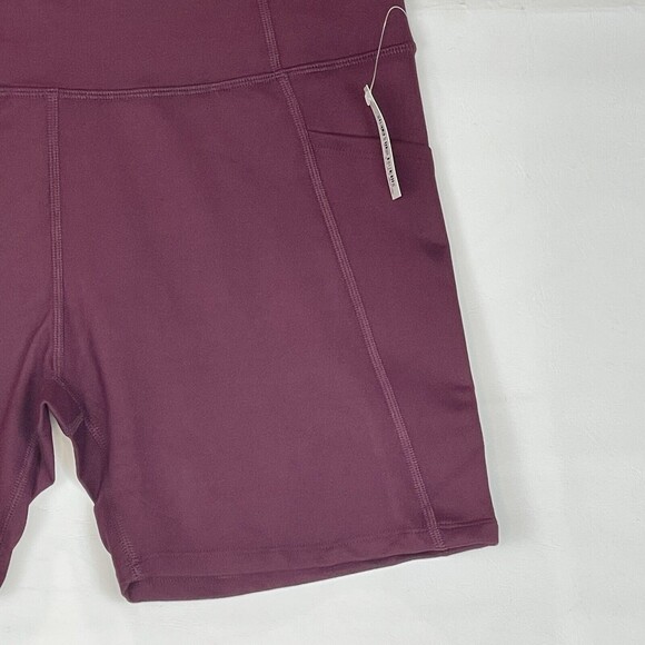 NWT Women High Waist Leggings Shorts Large Side Pockets Burgundy - Picture 13 of 16